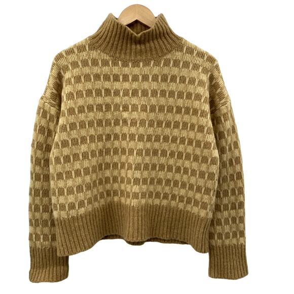 Everlane Tan the cloud checkered mock neck chunky sweater - Picture 3 of 8